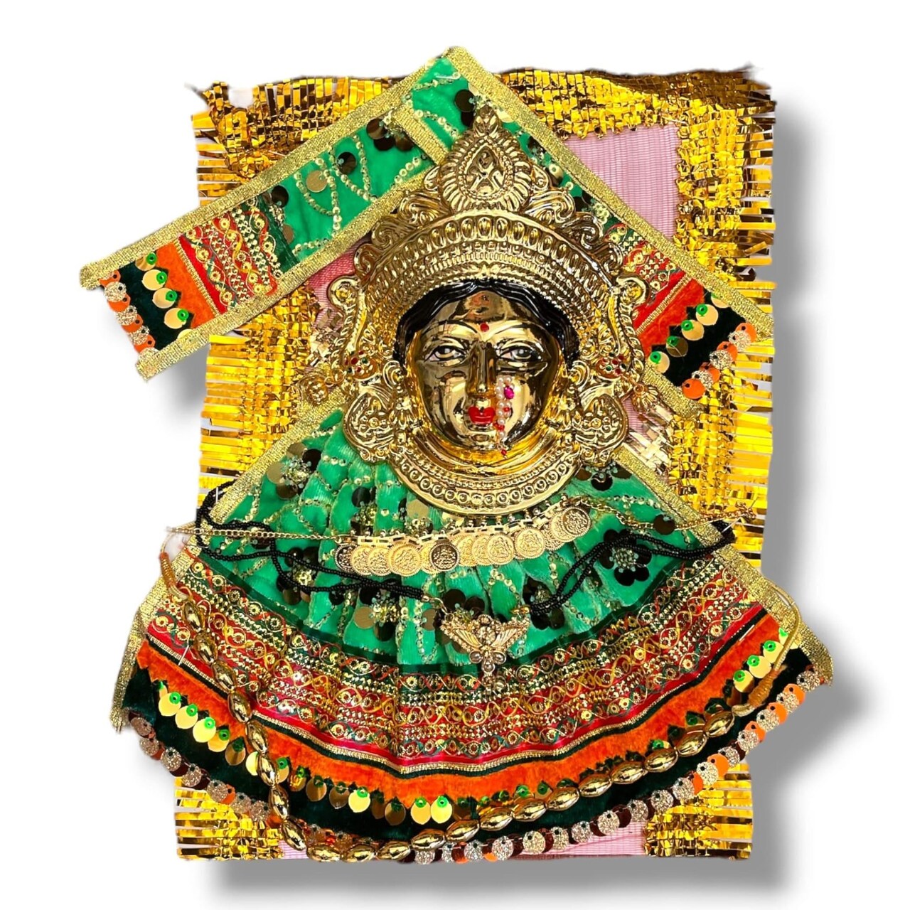 Vara Lakshmi Goddess Face Set Devi Mata Mukhota Mahalaxmi Face Idol Velvet Gotta Dress Jewelry for Varalaxmi Vratam Navaratri Margashirsha Vratha Pooja Hindu Religious Temple